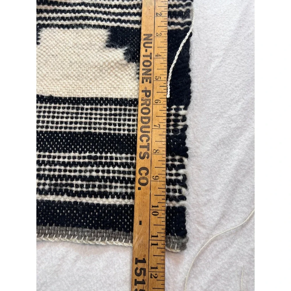 Handwoven Wool Geometric Textile Black White Southwestern Small Rug Wall Hanging
